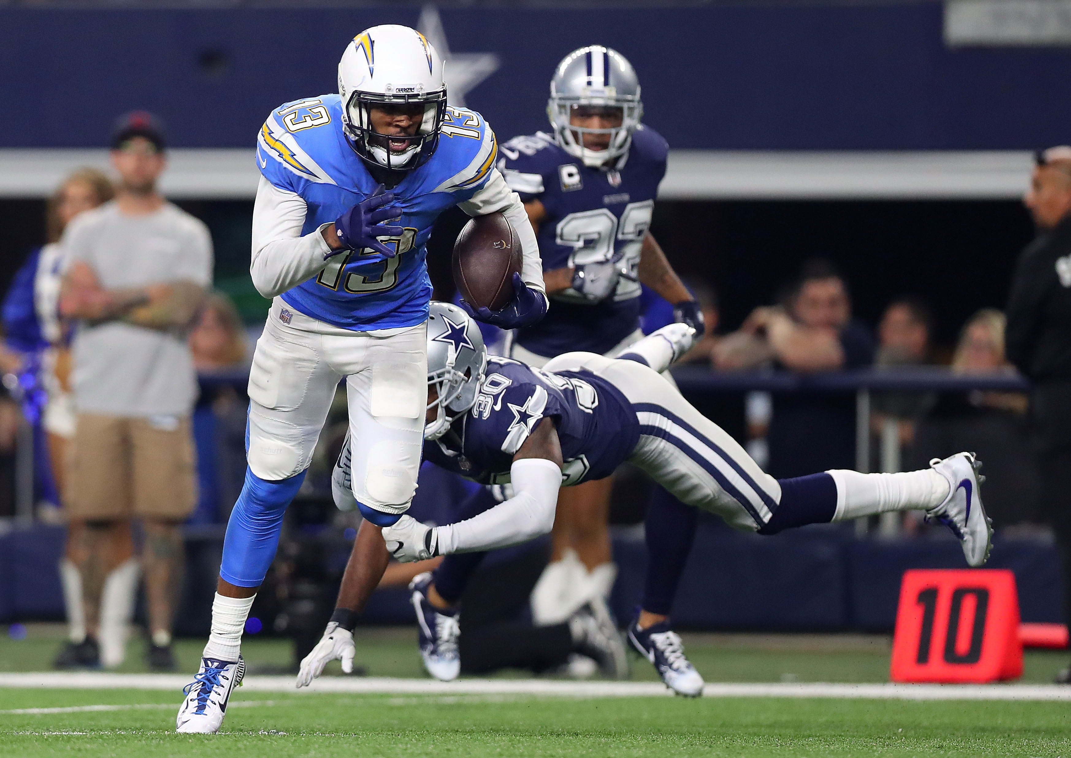 Chargers wide receiver in action against the Cowboys