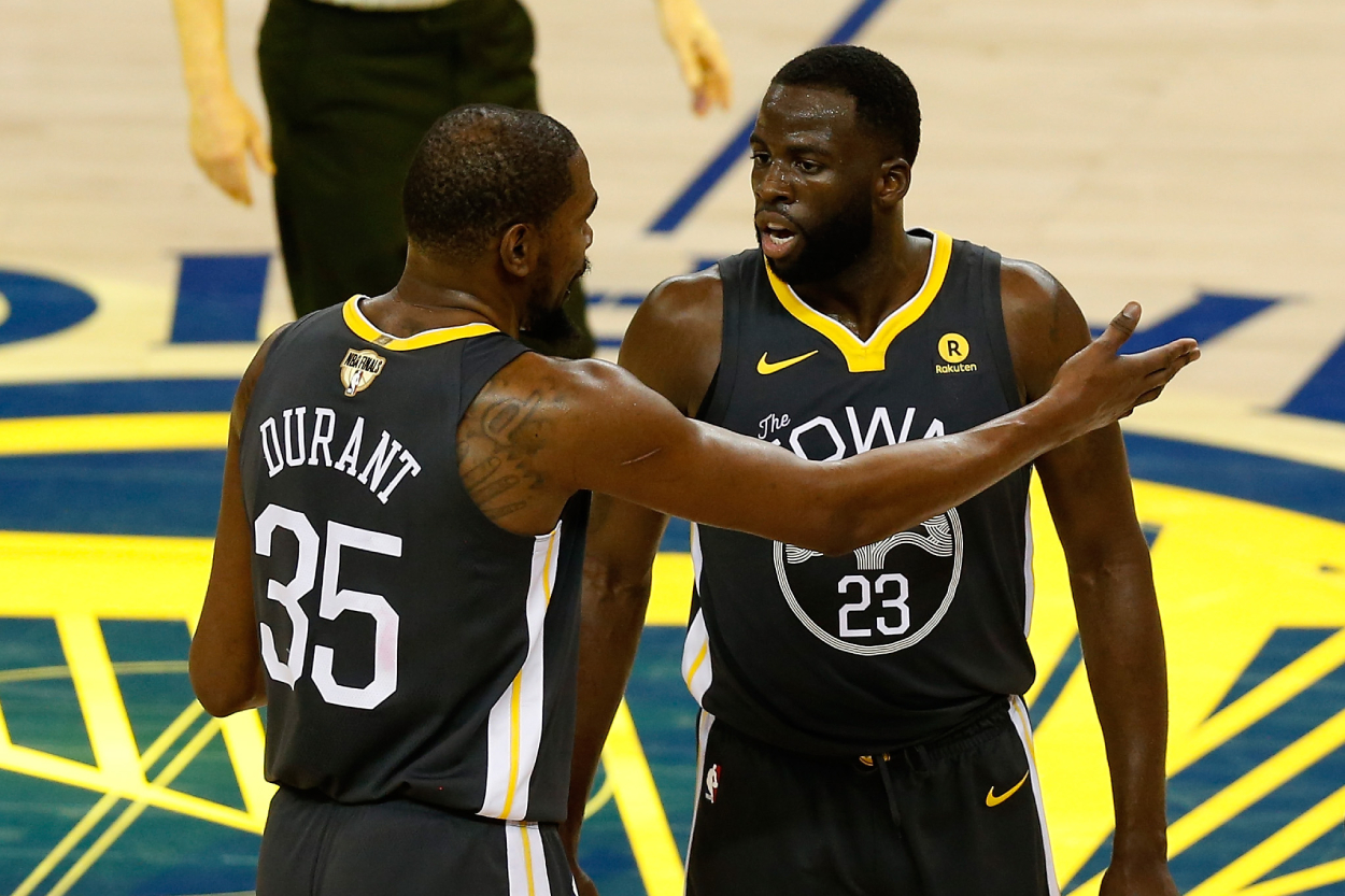 Former Warriors teammates Kevin Durant and Draymond Green during the 2018 NBA Finals.