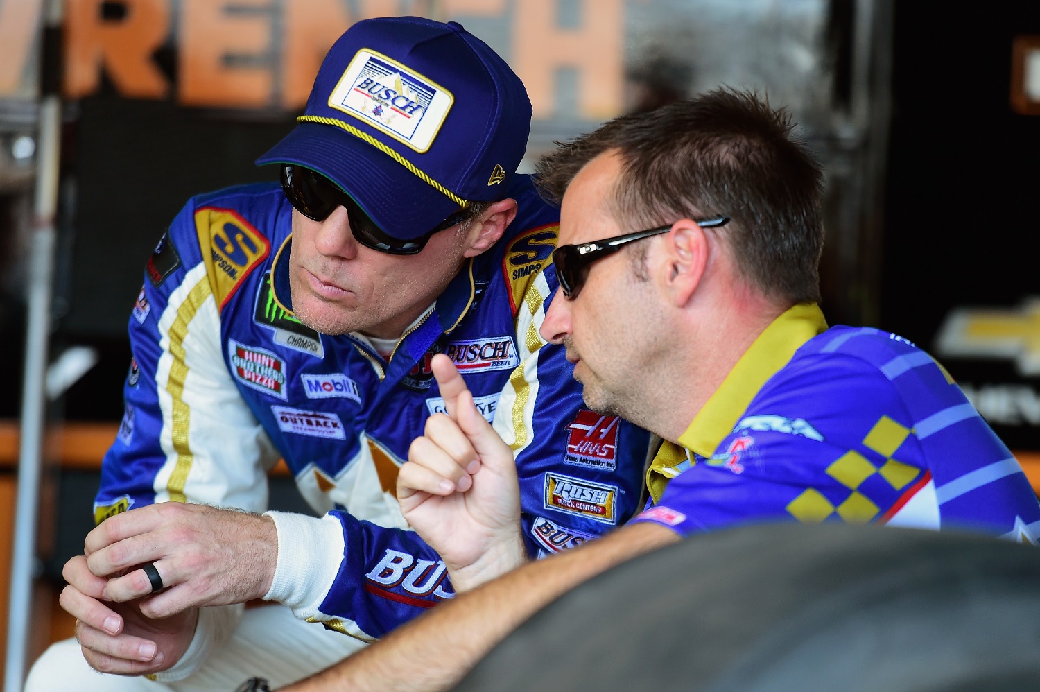 Kevin Harvick and crew chief Rodney Childers have worked together since 2014, but the driver will have to go it alone at Talladega in the fifth NASCAR Cup Series playoff race. | Jared C. Tilton/Getty Images