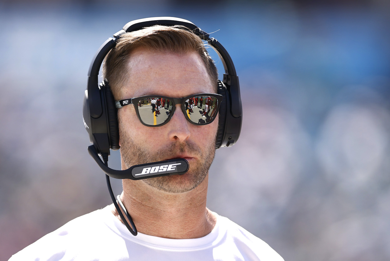 Head coach Kliff Kingsbury of the Arizona Cardinals looks on during the second quarter in the game against the Jacksonville Jaguars at TIAA Bank Field on September 26, 2021 in Jacksonville, Florida.