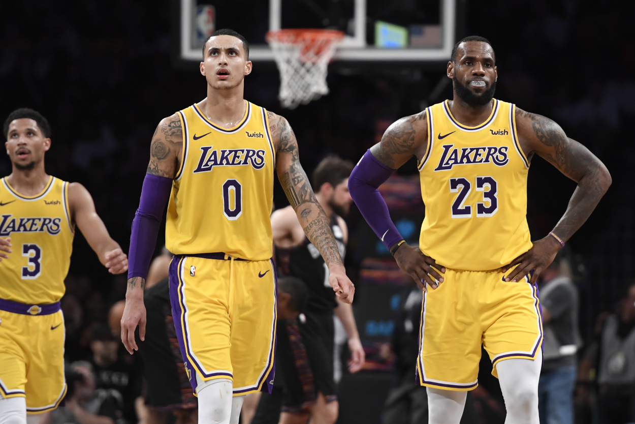 Kyle Kuzma and LeBron James on the Los Angeles Lakers in 2018.