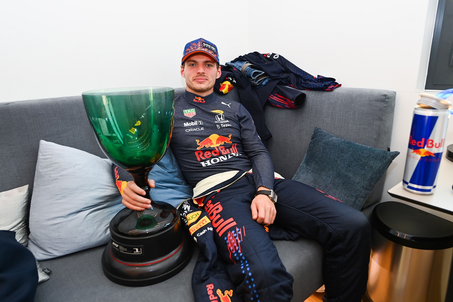 Max Verstappen of Red Bull Racing poses with his trophy after the Formula 1 Grand Prix of The Netherlands at Circuit Zandvoort on Sept. 5, 2021.