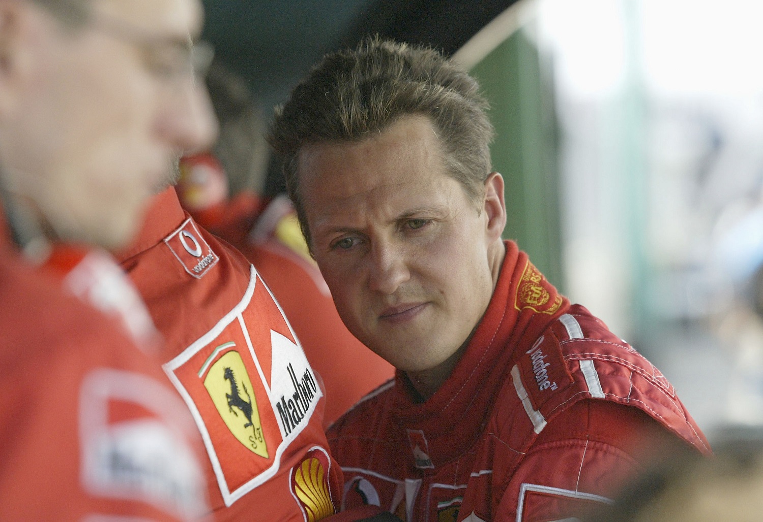Michael Schumacher of Germany and Ferrari on the pit wall during qualifying for the Formula 1 Hungarian Grand Prix on Aug. 23, 2003.
