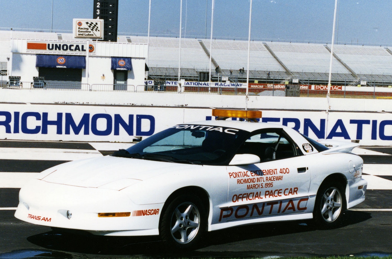 A photo of the Pontiac Trans Am that was used as a pace car at Richmond International Raceway.