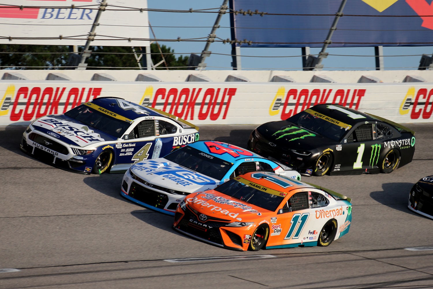 Denny Hamlin, Erik Jones, and Kevin Harvick, during the NASCAR Cup Series Cook Out Southern 500 on Sept. 5, 2021, at Darlington Raceway.