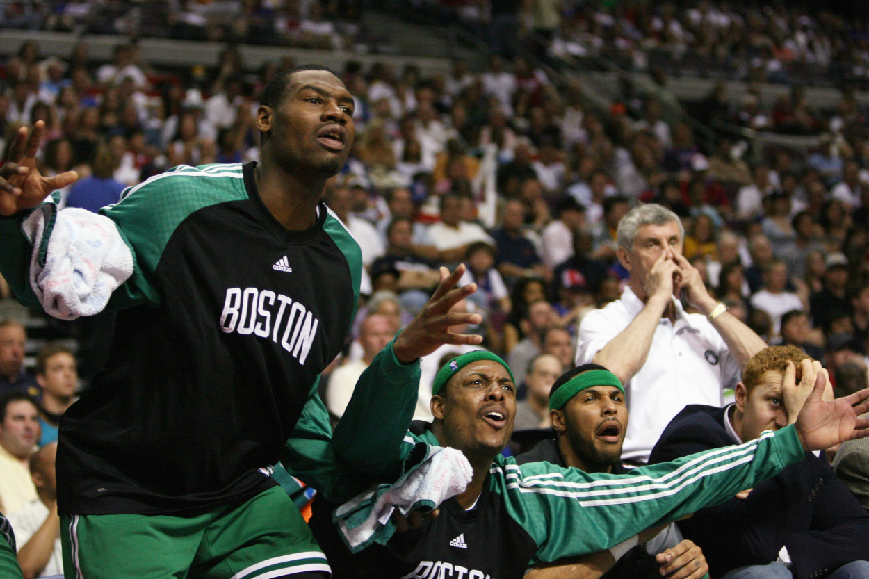 Former Boston Celtics players Tony Allen and Paul Pierce in 2008.