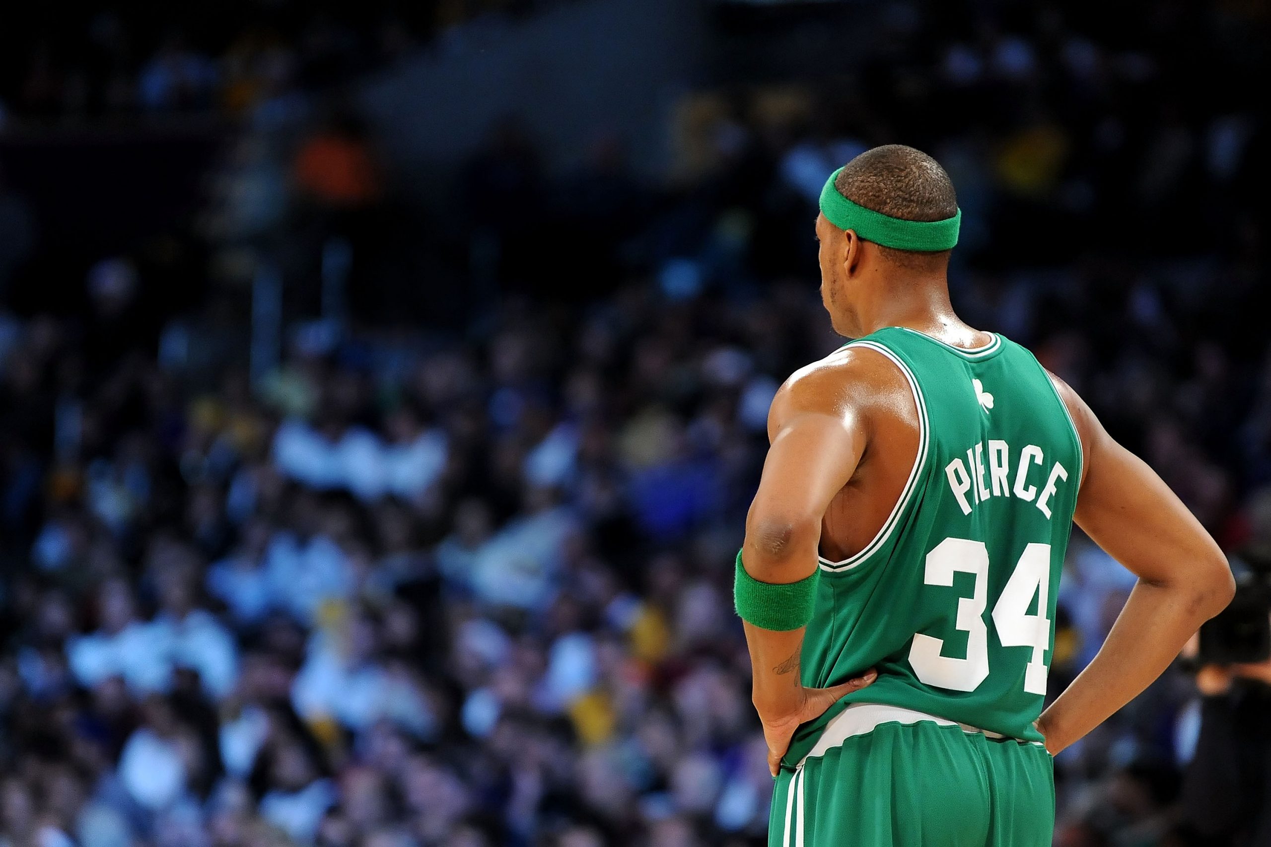 Paul Pierce of the Boston Celtics looks on during a game against the Los Angeles Lakers