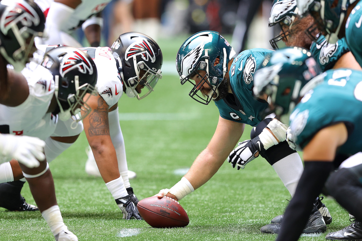 Philadelphia Eagles offensive line during the Falcons game.