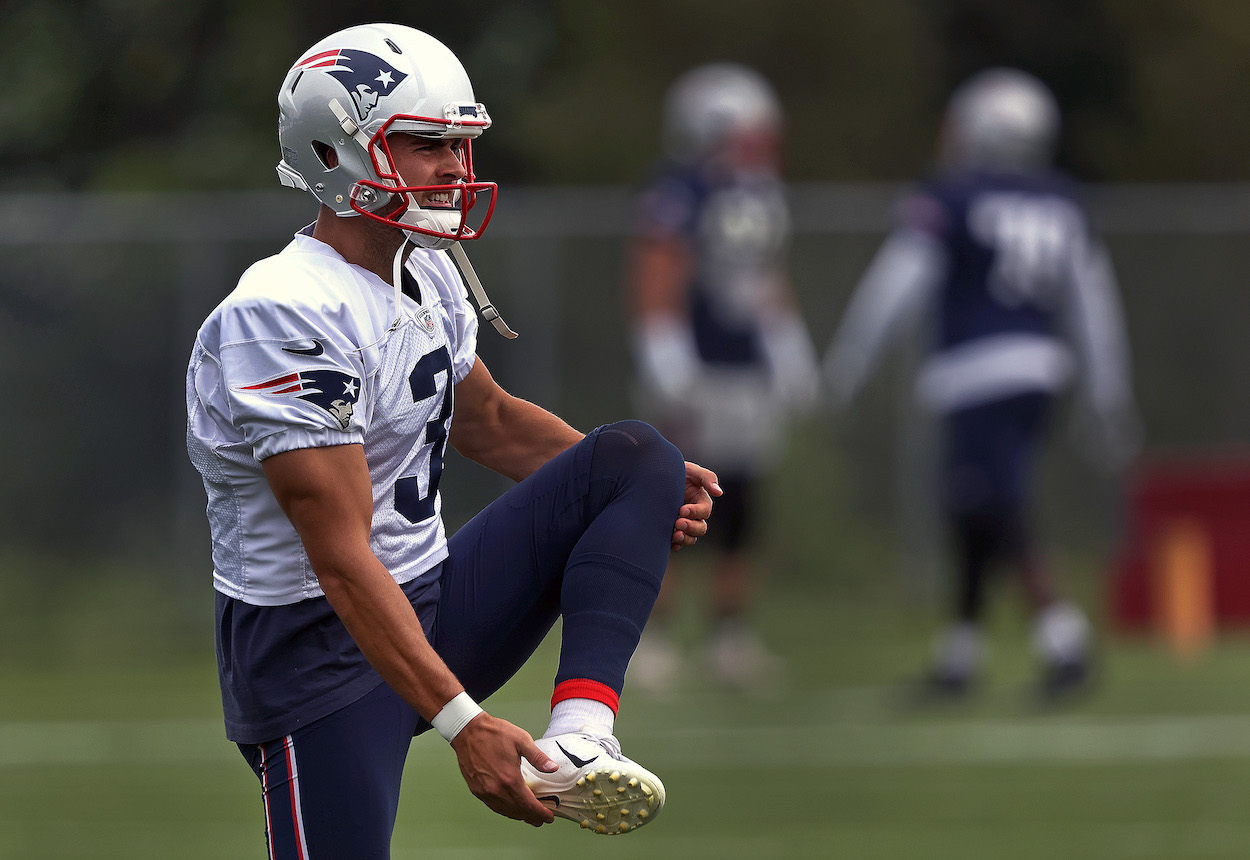 Kicker Quinn Nordin at New England Patriots practice.