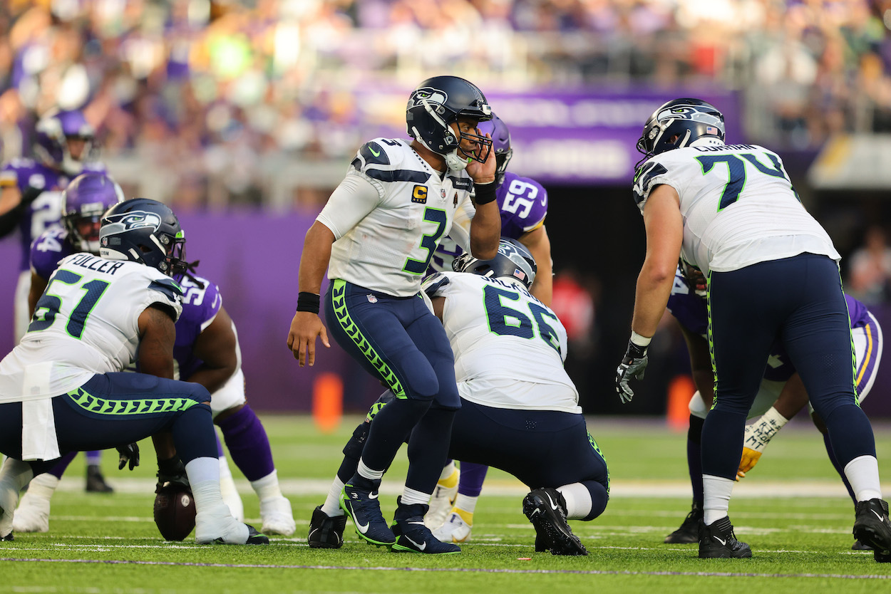 Russell Wilson playing against the Vikings.