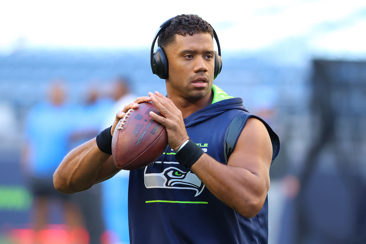 Russell Wilson during a Seahawks preseason game.