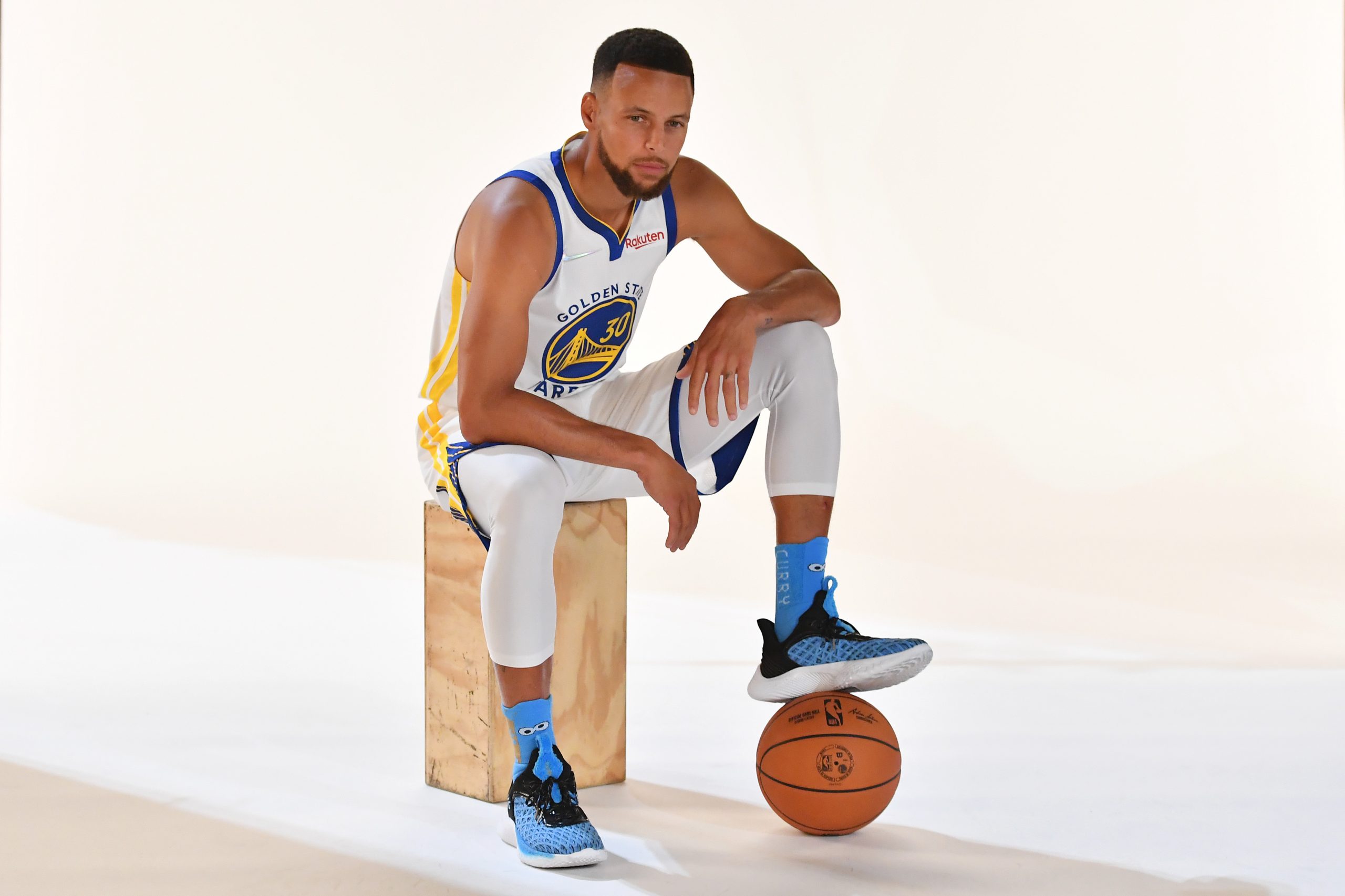 Golden State Warriors' Stephen Curry poses for a photograph during media day.
