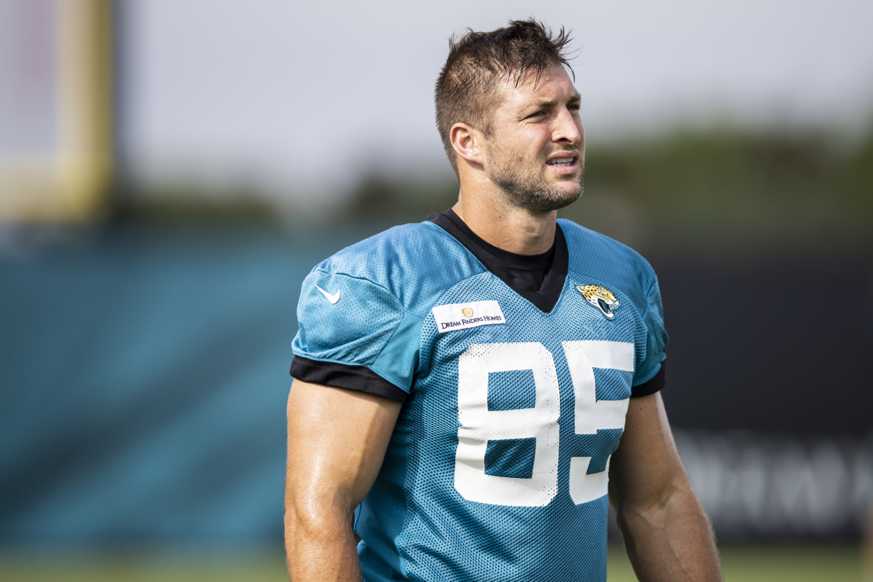 Former NFL quarterback Tim Tebow with the Jacksonville Jaguars, where he spent time with Trevor Lawrence.