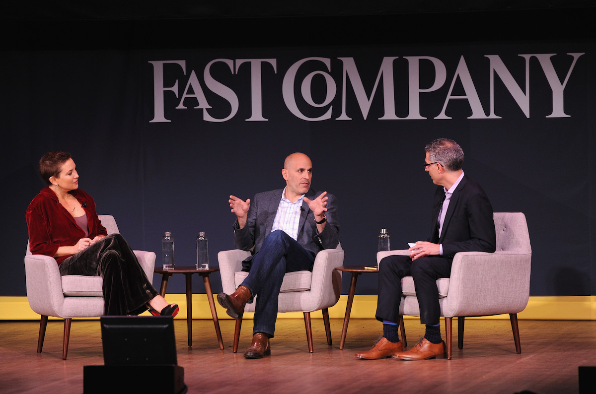 Now-Timberwolves owner Marc Lore speaks with actress Kate Hudson and Robert Safian of Fast Company