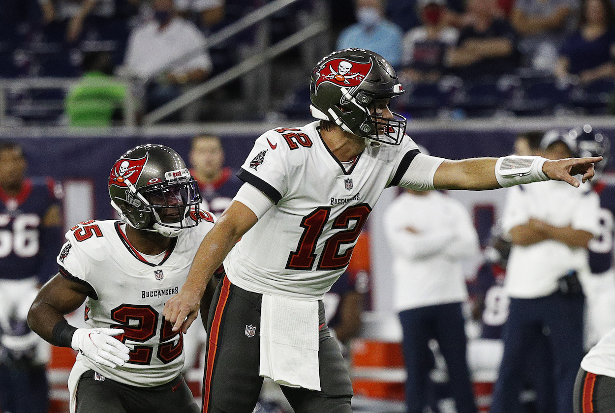 Tom Brady during a Buccaneers preseason game.