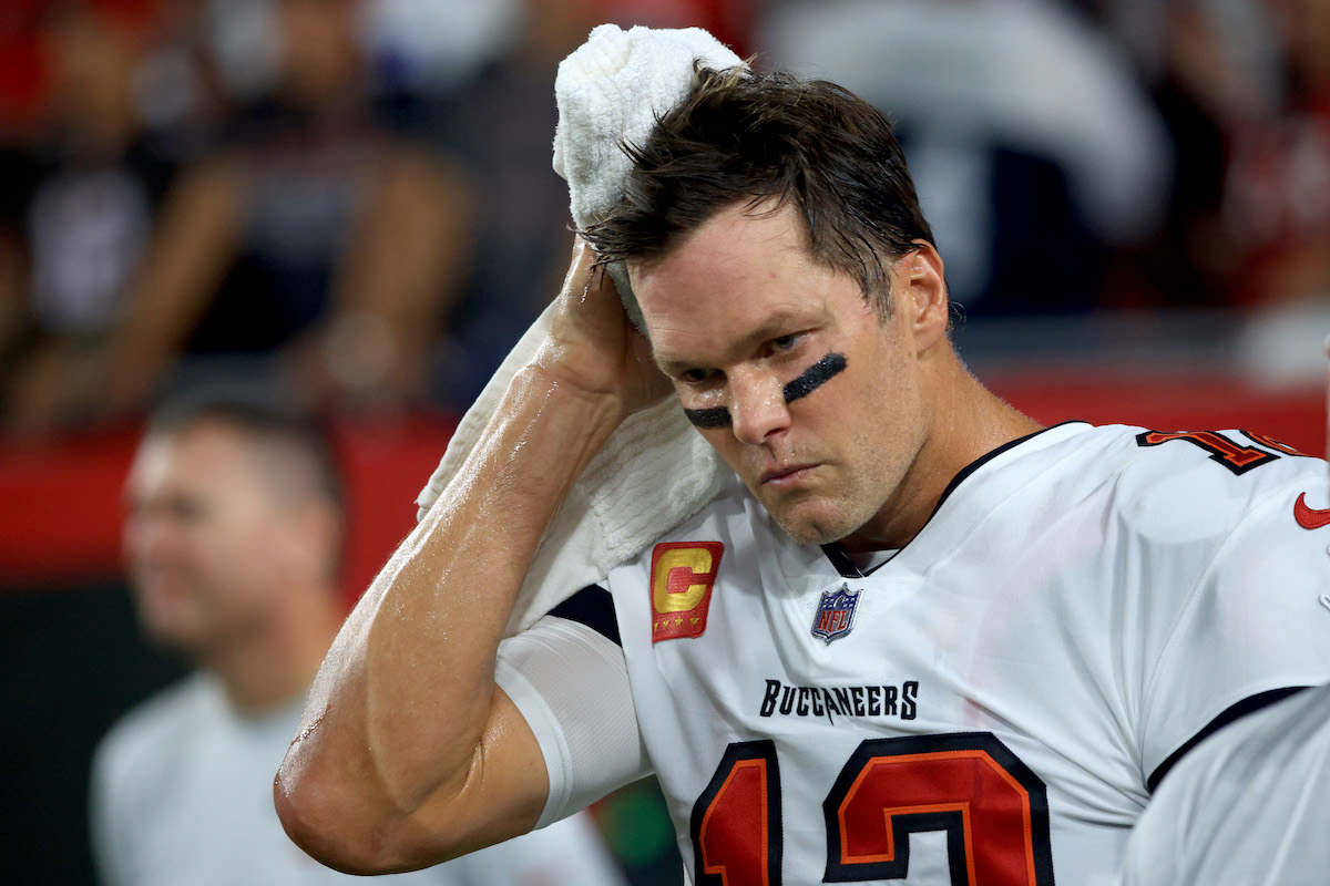 Tom Brady of the Tampa Bay Buccaneers looks on before the season opener against the Dallas Cowboys