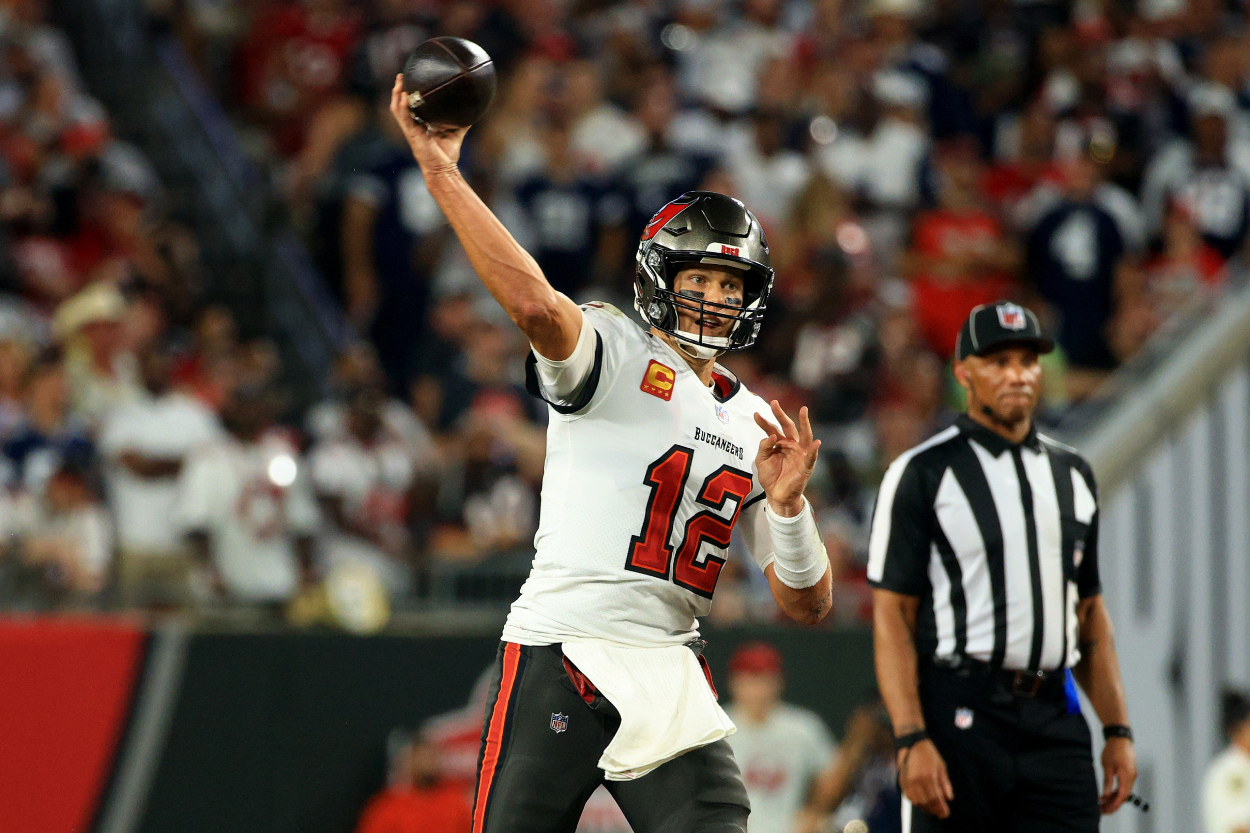 Tom Brady of the Tampa Bay Buccaneers looks to pass against the Dallas Cowboys.