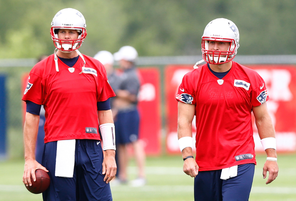 Tom Brady and Tim Tebow on the New England Patriots in 2013. Tebow recently said Tom Brady can still wait a few more years to retire.