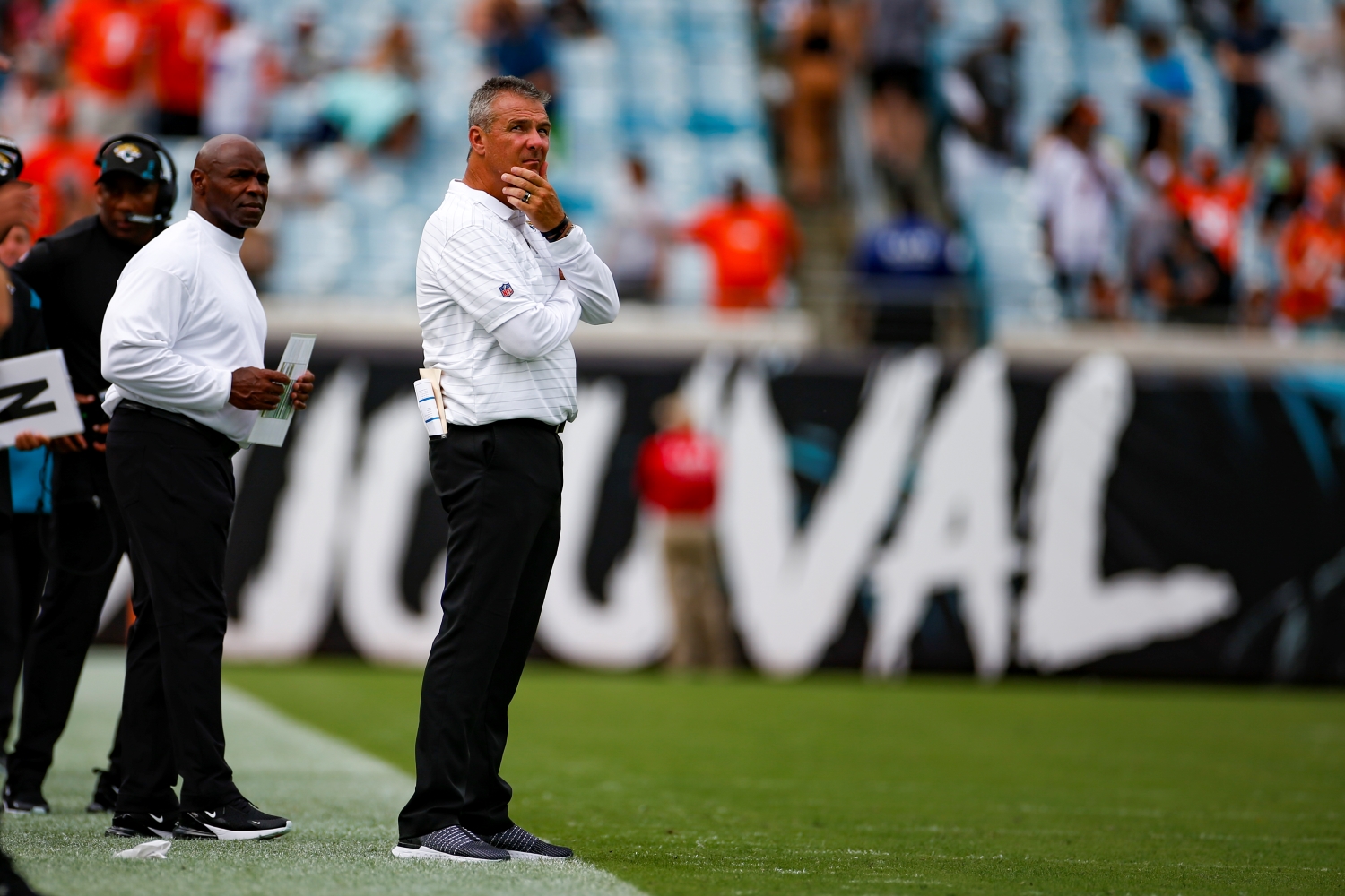 Jacksonville Jaguars head coach Urban Meyer looks on during a game against the Broncos.