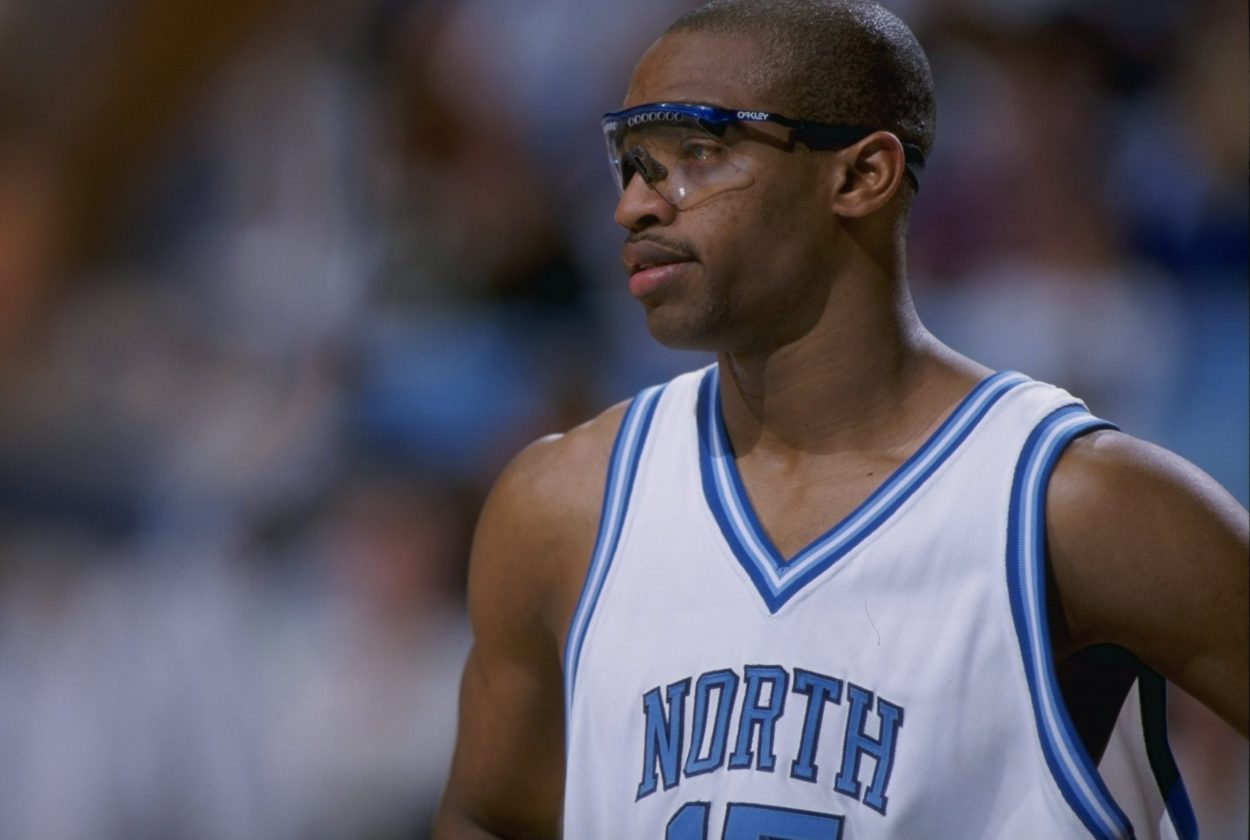 Vince Carter looks on during a North Carolina basketball game