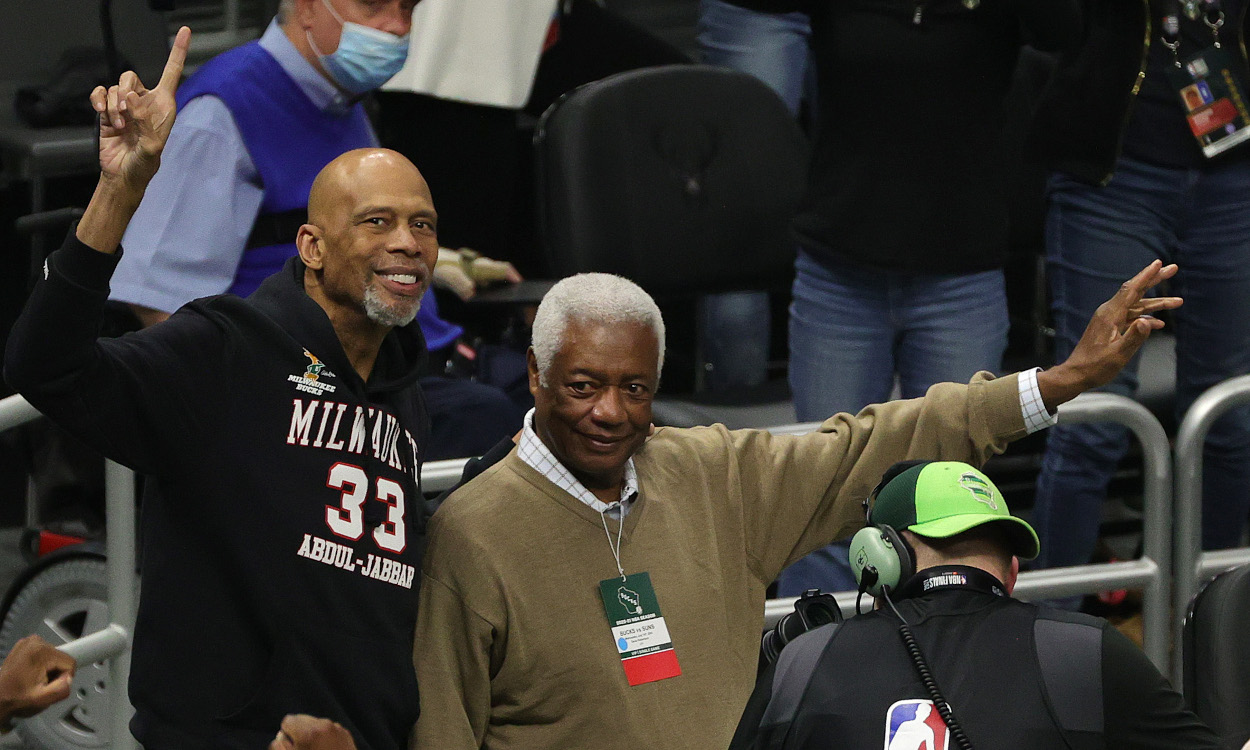 Kareem Abdul-Jabbar was on hand to watch the Milwaukee Bucks in Game 4 of the NBA Finals with former teammate Oscar Robertson