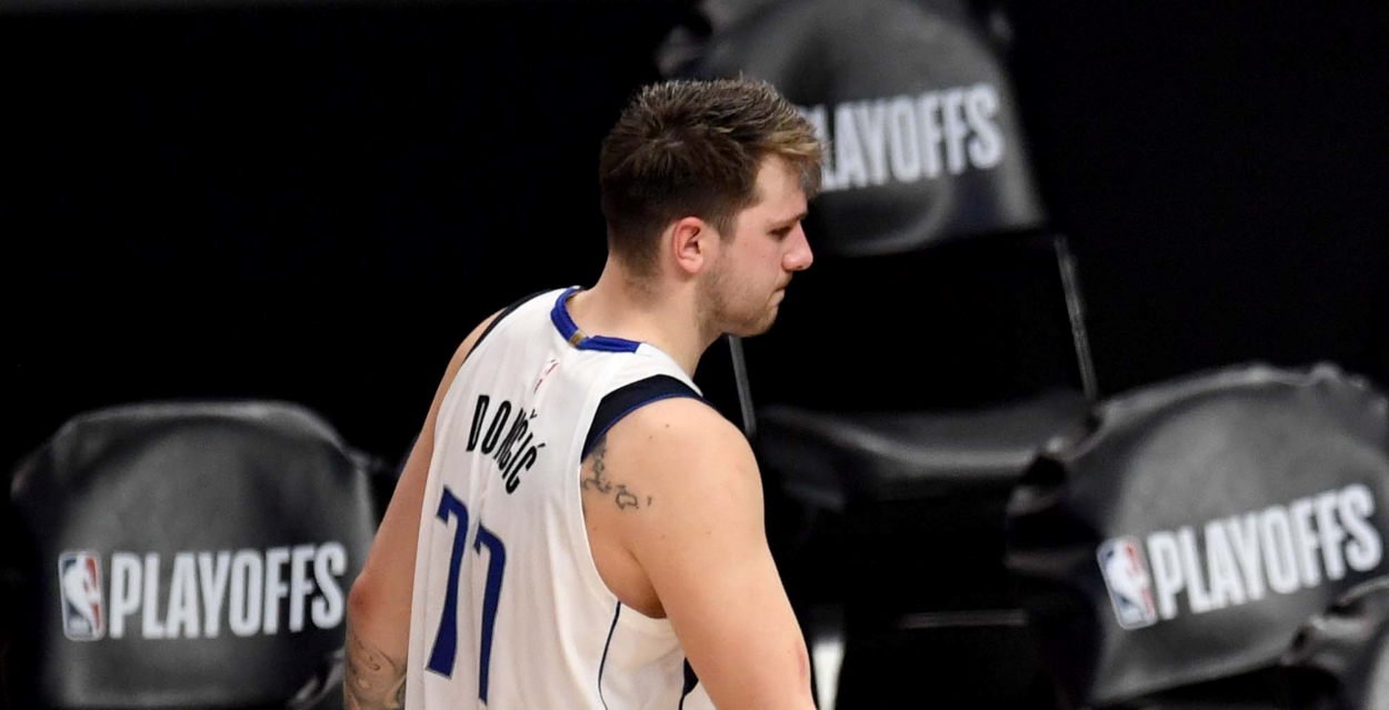 Luka Doncic of the Dallas Mavericks walks off the court after the Los Angeles Clippers defeated the Dallas Mavericks 126-111 during game seven of the NBA Playoff’s Western Conference First Round.