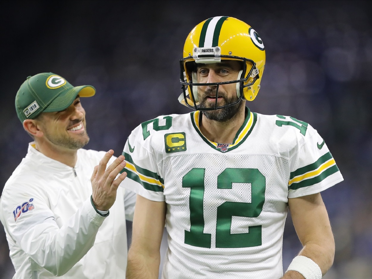 Green Bay Packers Head coach Matt LaFleur and quarterback Aaron Rodgers