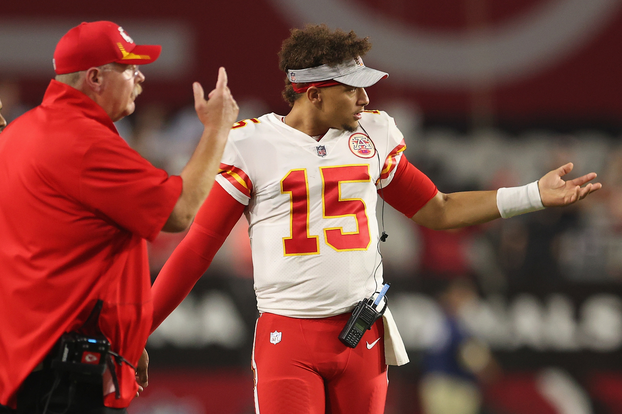 Kansas City Chiefs head coach Andy Reid (L) and quarterback Patrick Mahomes in 2021.
