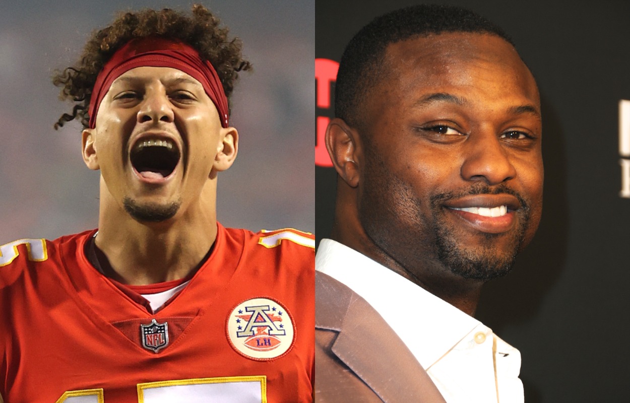 Kansas City Chiefs quarterback Patrick Mahomes (L) in 2021 and ESPN's Bart Scott in 2014.