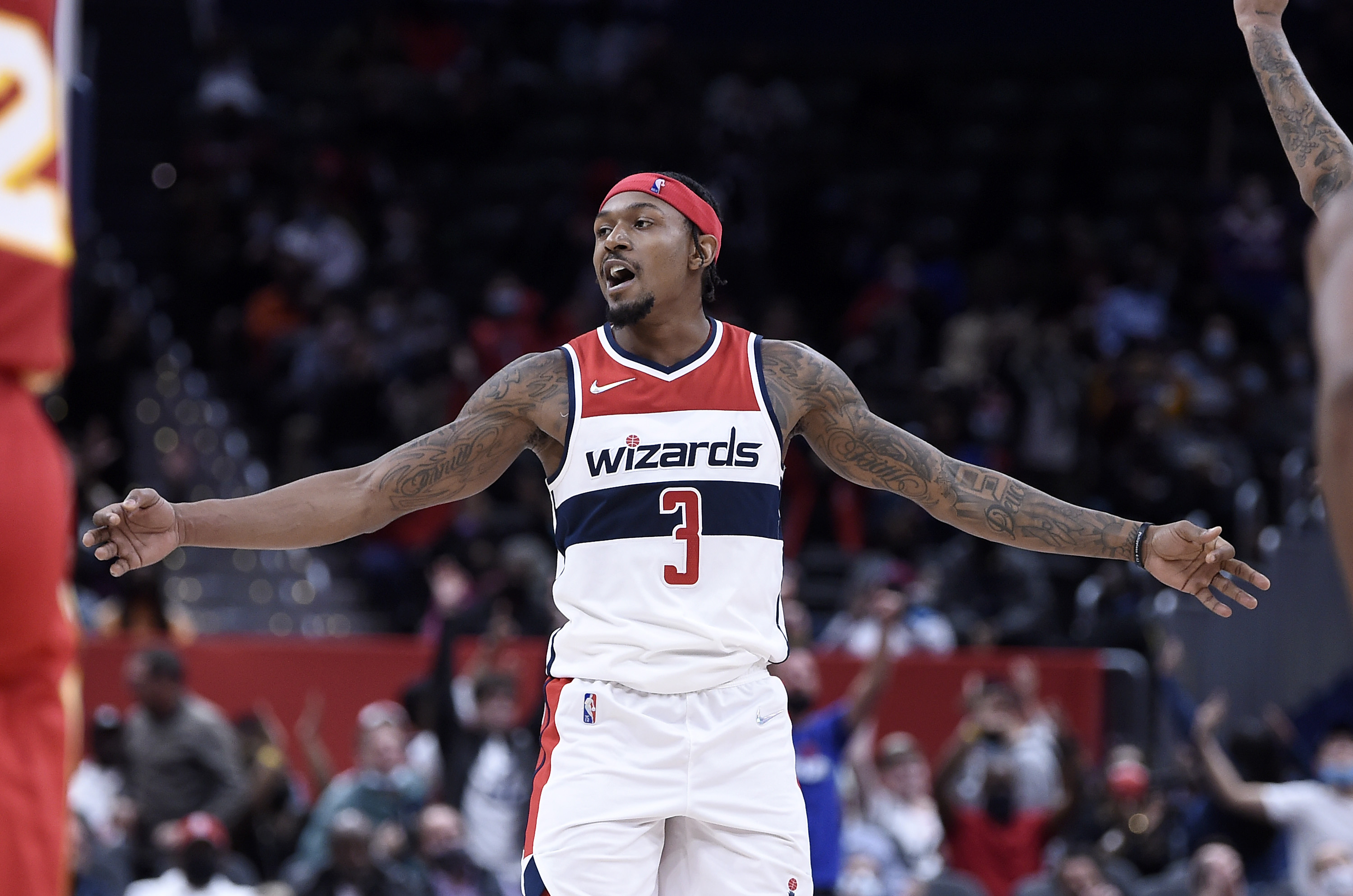 Wizards star Bradley Beal celebrates during a win over the Atlanta Hawks