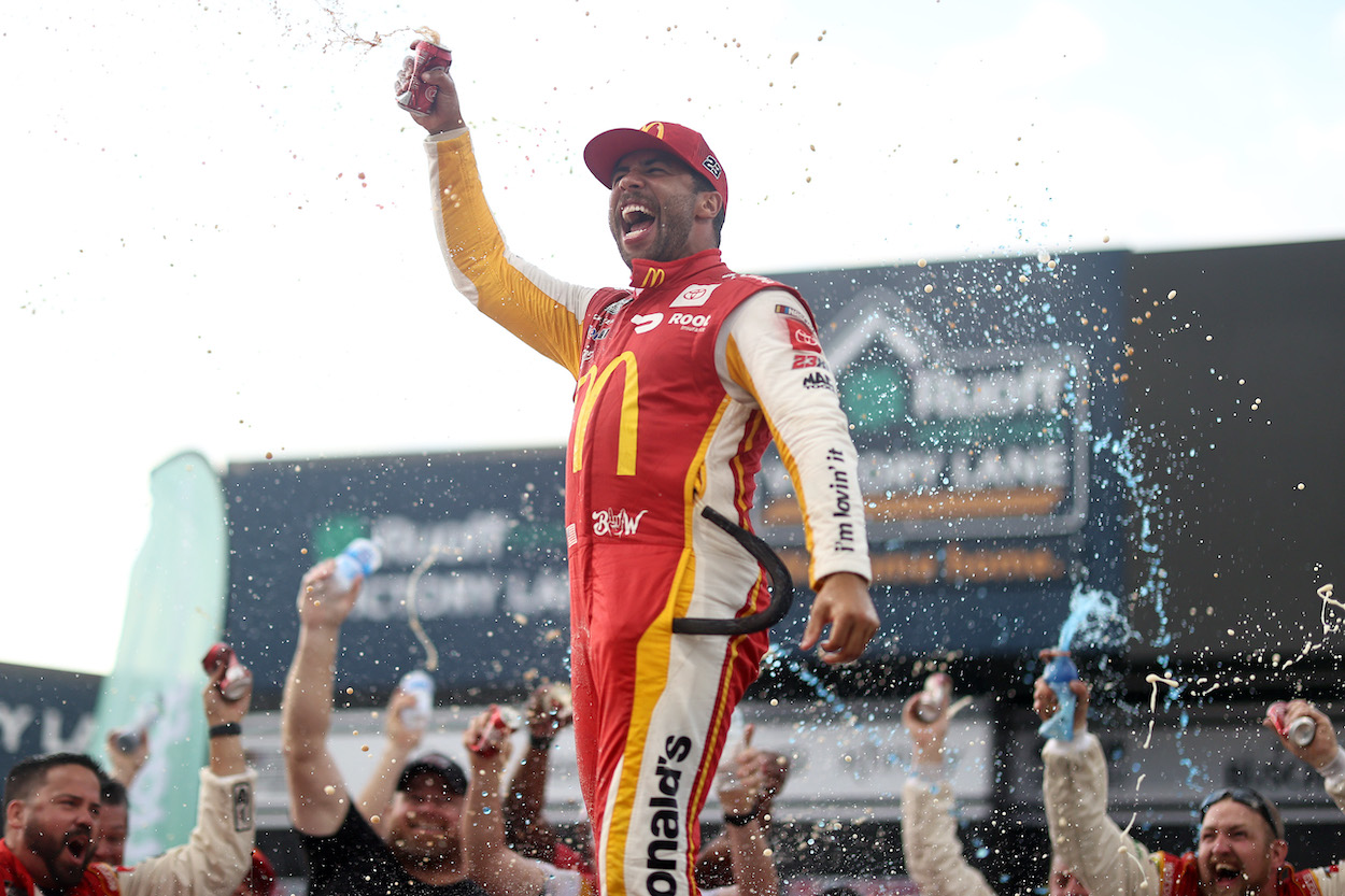 Bubba Wallace celebrates win at Talladega