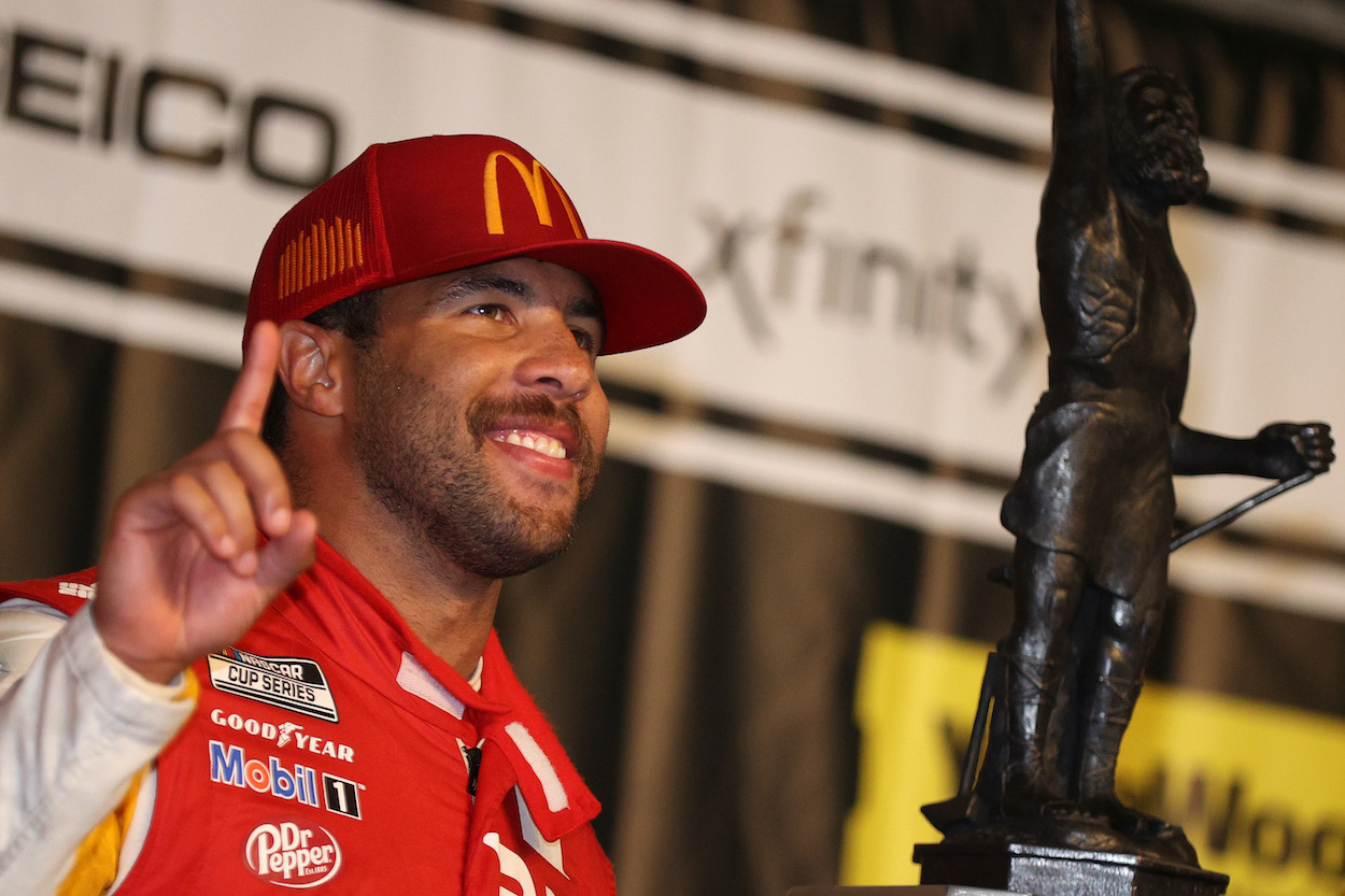 Bubba Wallace celebrates win