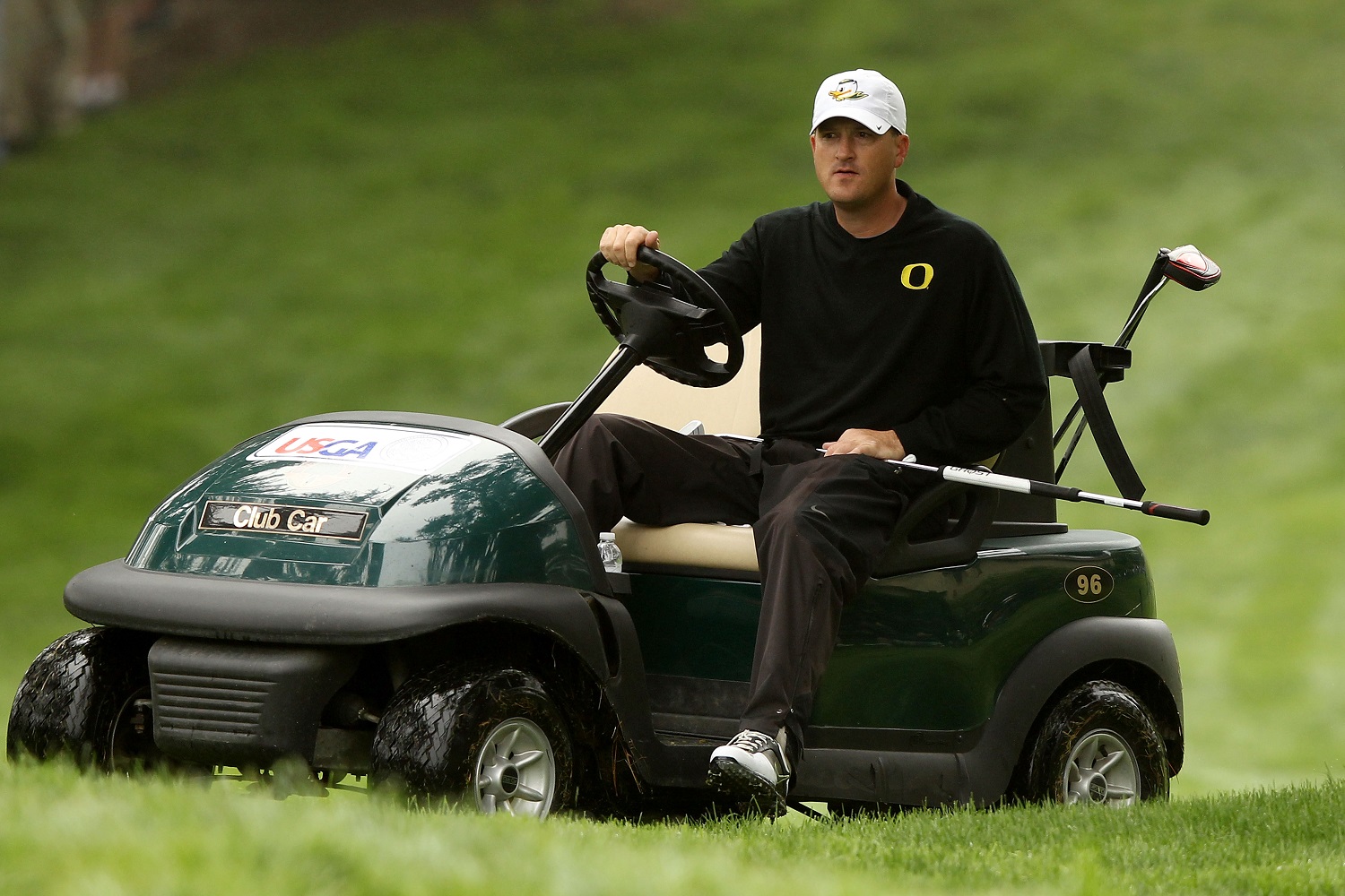 Casey Martin drives a golf cart during a practice round prior to the start of the 112th U.S. Open at The Olympic Club on June 13, 2012, in San Francisco,