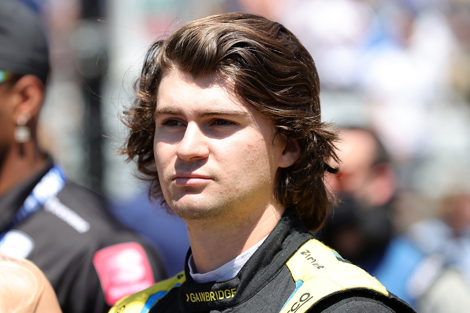 Colton Herta of the United States stands on the grid prior to the 105th Indianapolis 500 at Indianapolis Motor Speedway on May 30, 2021.