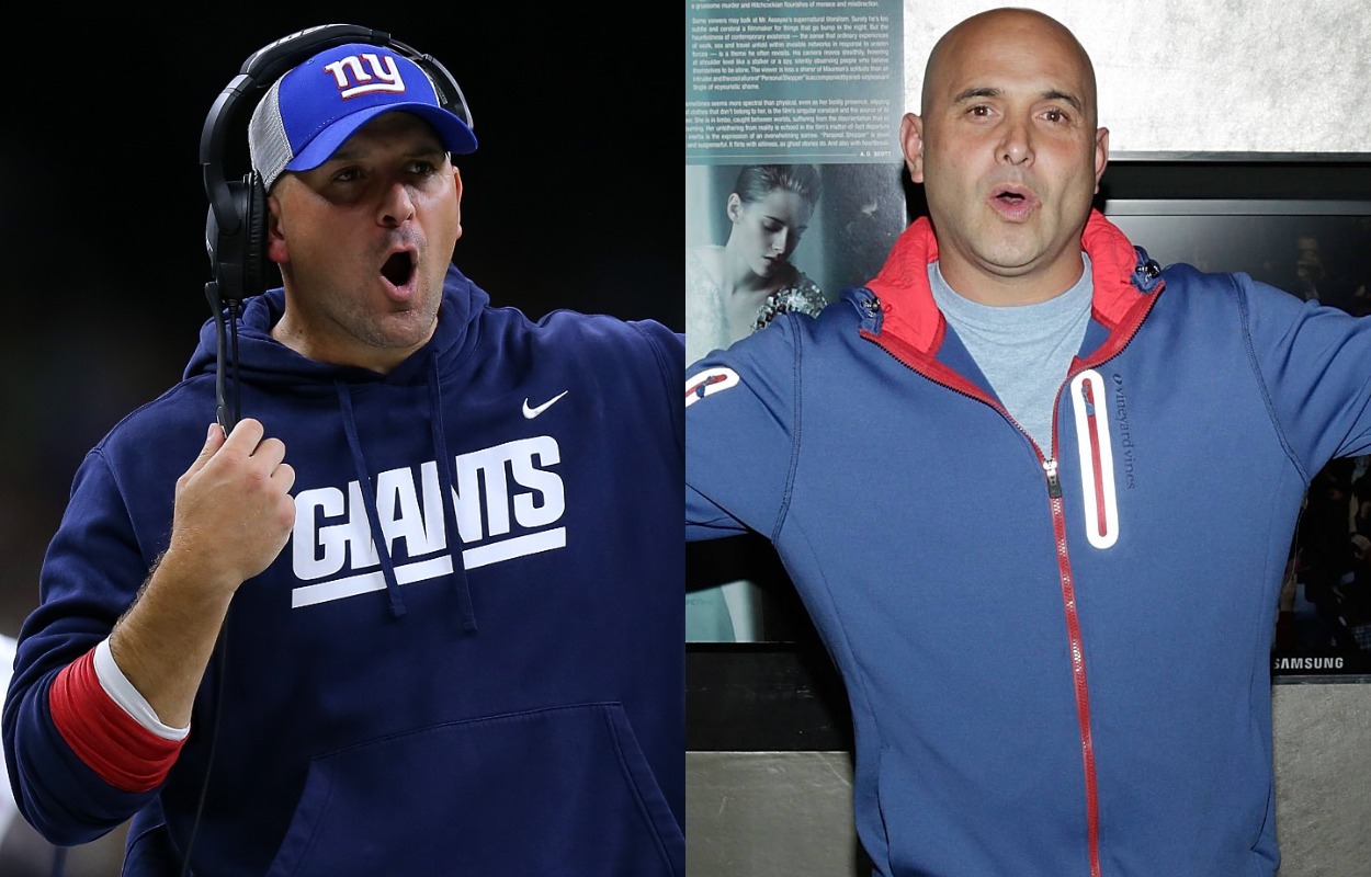 New York Giants head coach Joe Judge (L) in 2021 and New York sports radio host Craig Carton in 2017.