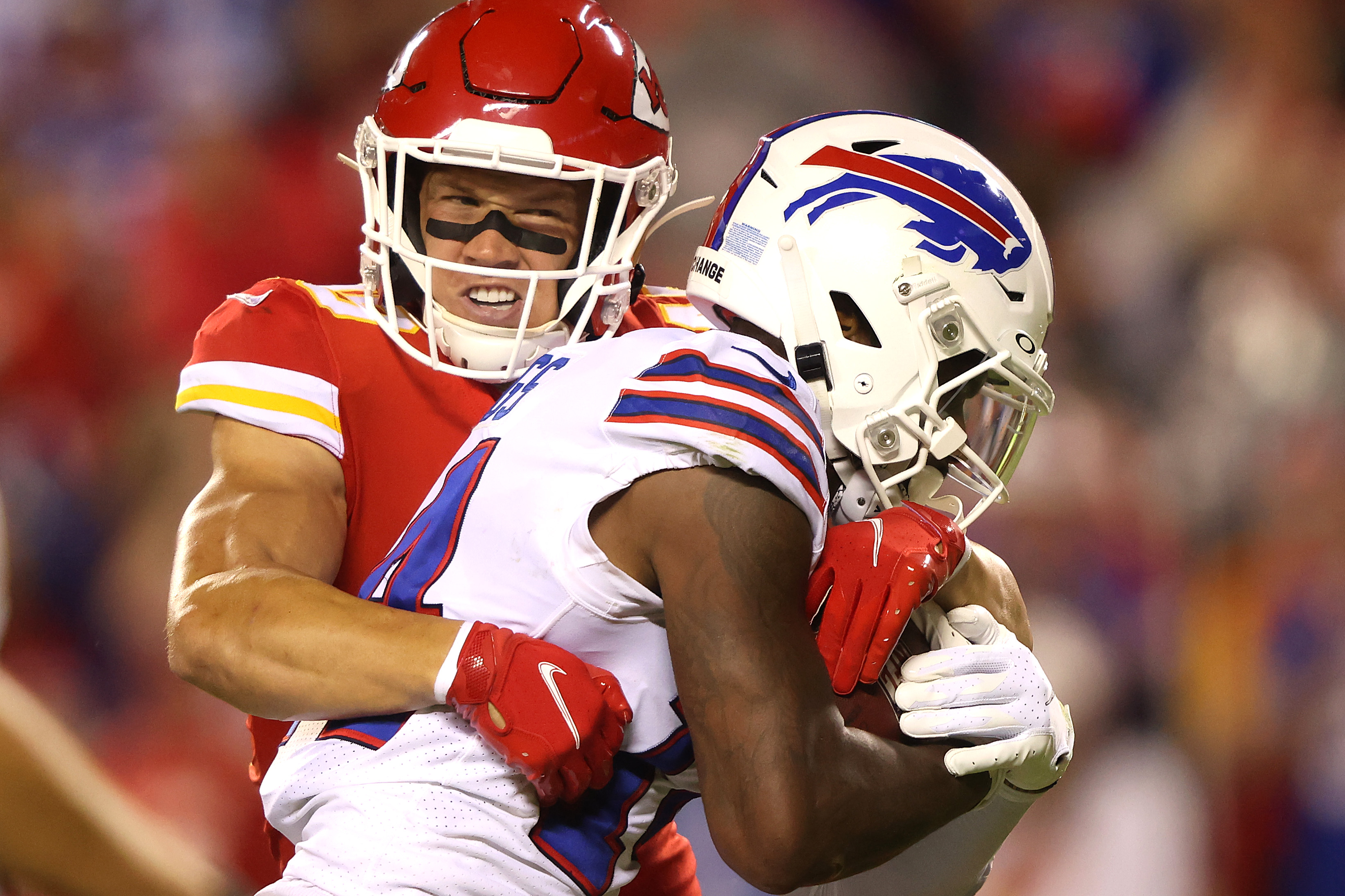 Kansas City Chiefs safety Daniel Sorensen tackling Stefon Diggs