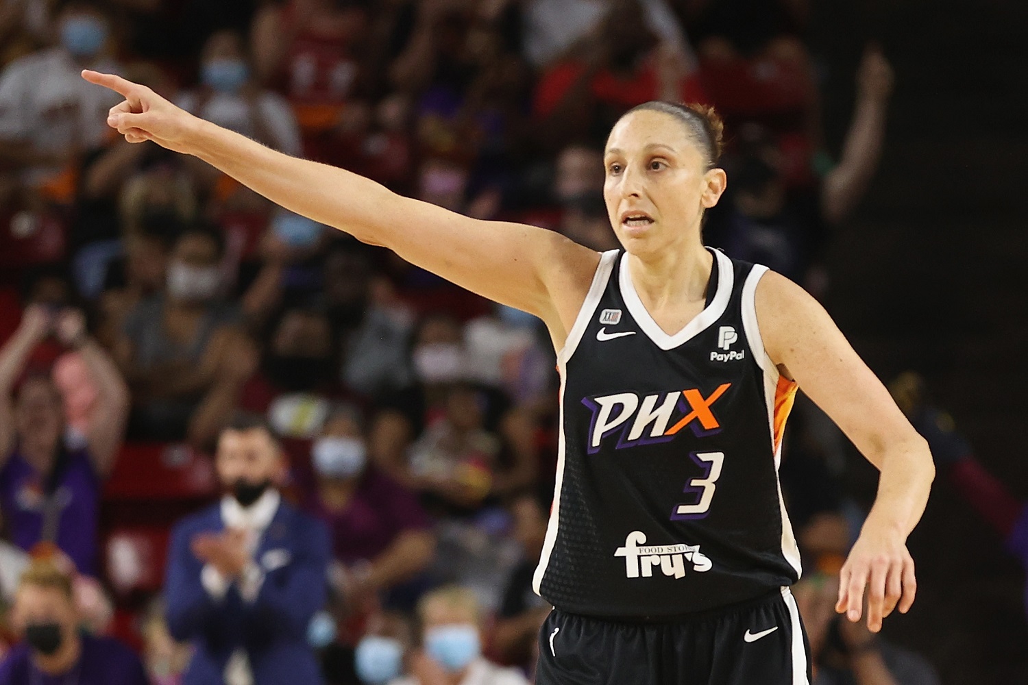 Diana Taurasi of the Phoenix Mercury during Game 3 of the 2021 WNBA semifinals at Desert Financial Arena on Oct. 3, 2021 in Tempe, Arizona. The Mercury defeated the Las Vegas Aces, 87-60.