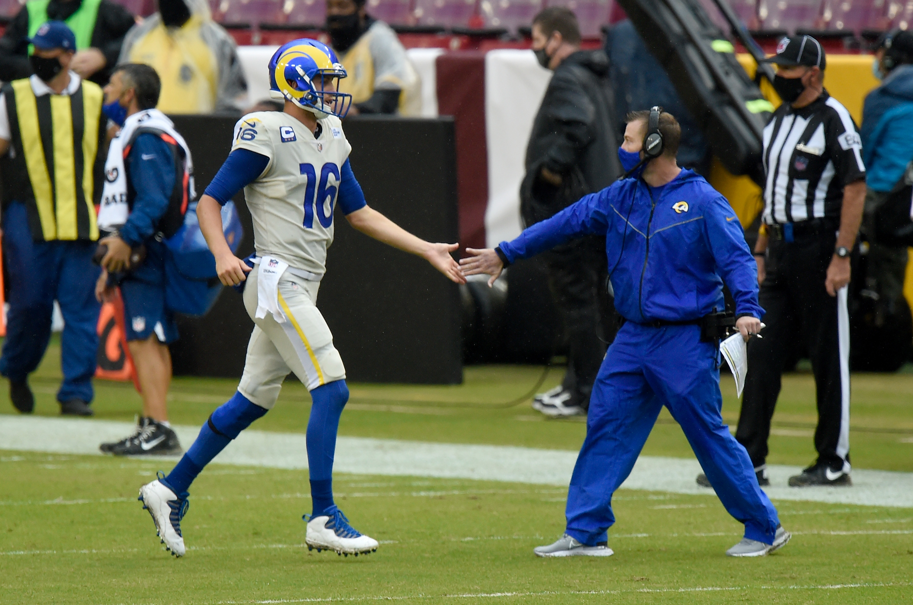 Sean McVay of the Rams with former QB Jared Goff.