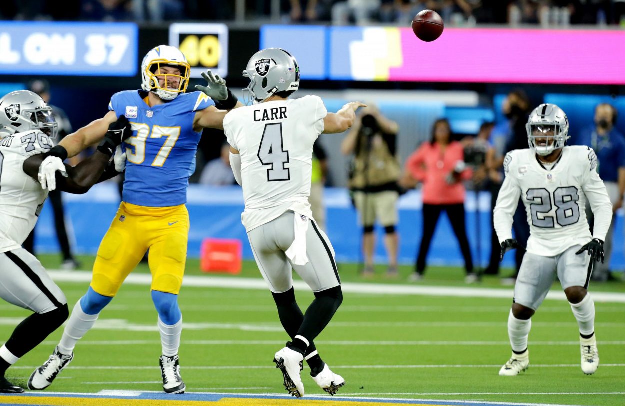 Joey Bosa Sounded off on Derek Carr and Had Some Words for ‘Pathetic’ Refs After the Chargers Dismantled the Raiders