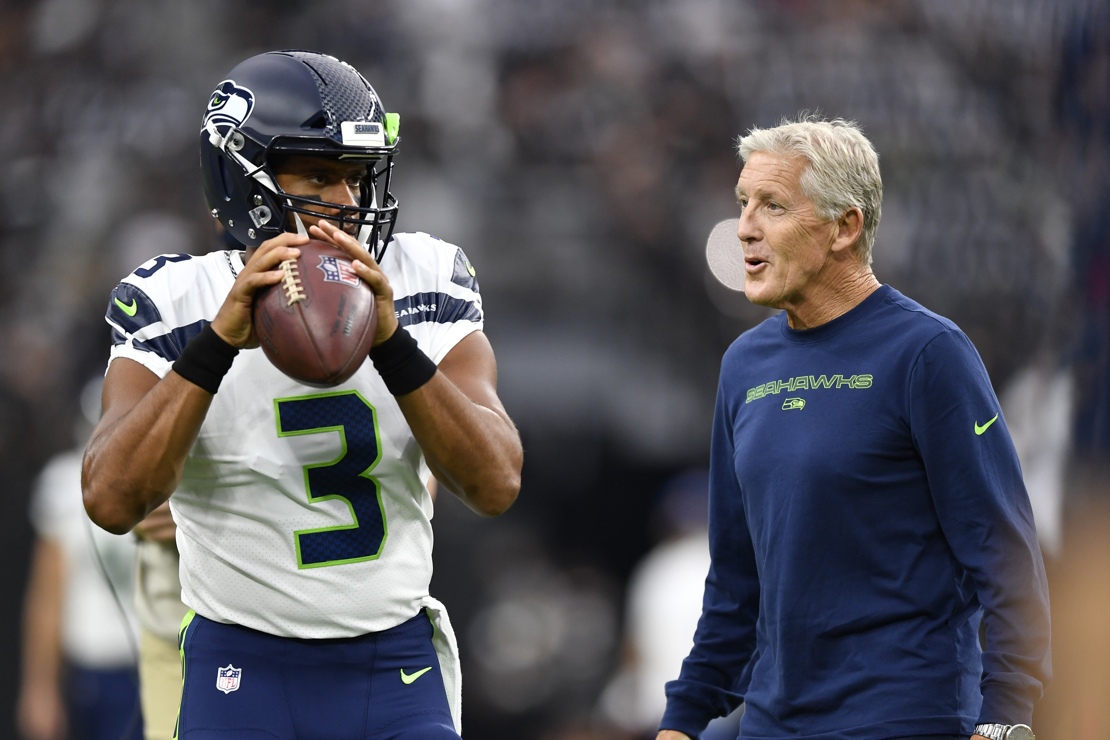 Seattle Seahawks QB Russell Wilson and HC Pete Carroll.