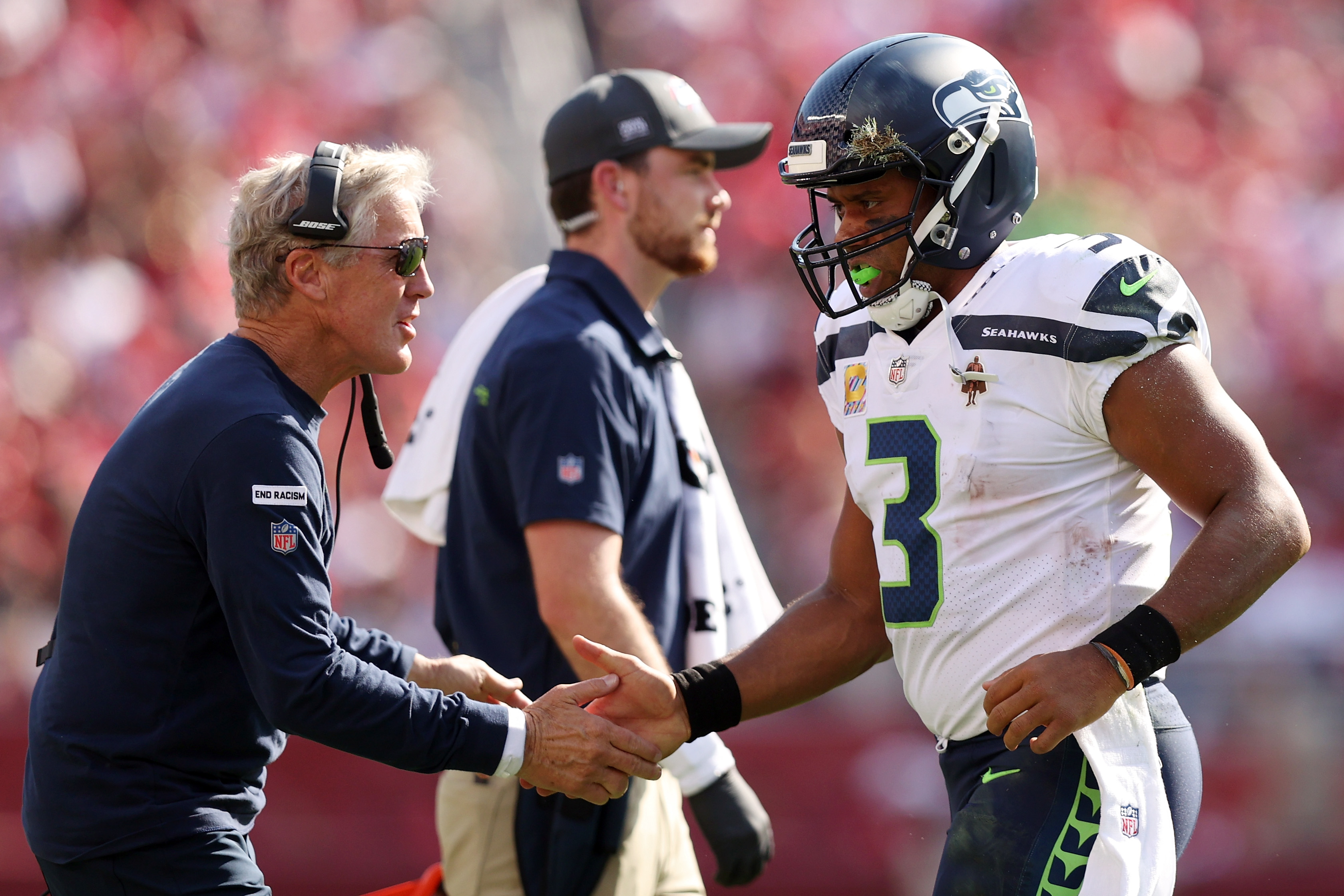 Seattle Seahawks QB Russell Wilson aganst the San Francisco 49ers in October 2021.