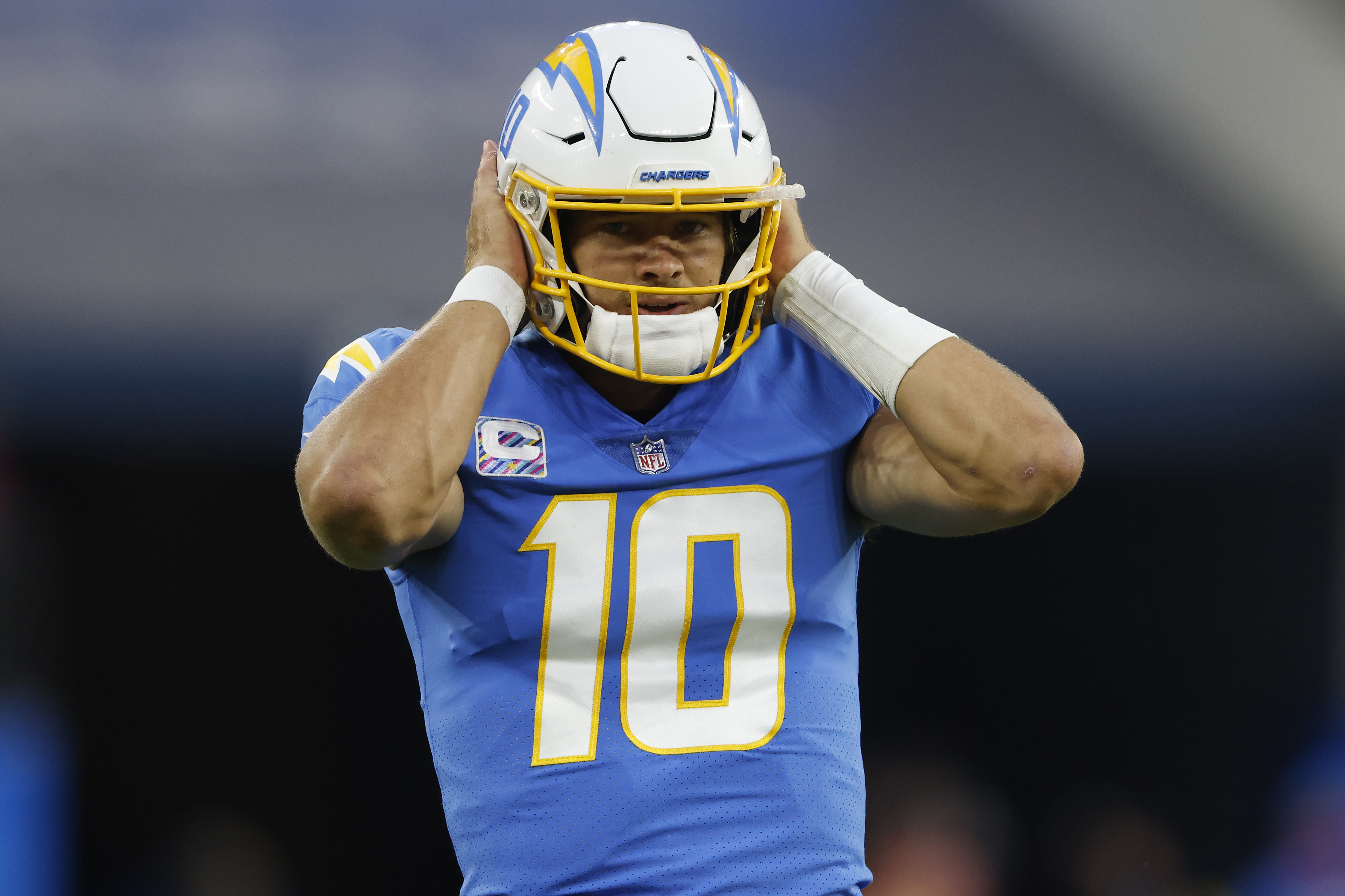 Chargers QB Justin Herbert aganst the Raiders in October 2021.
