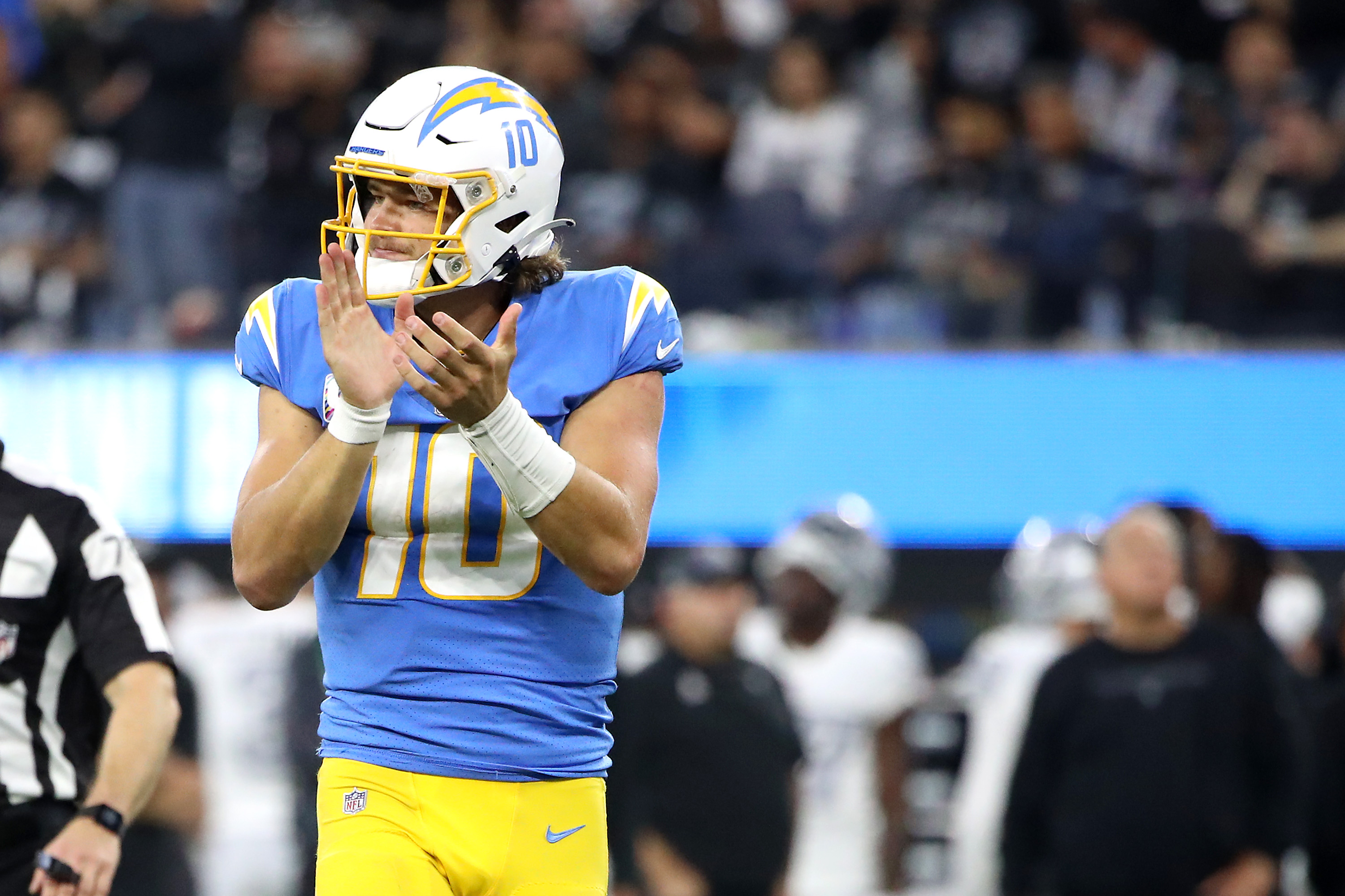Justin Herbert of the Los Angeles Chargers in a victory over the Raiders in October 2021.