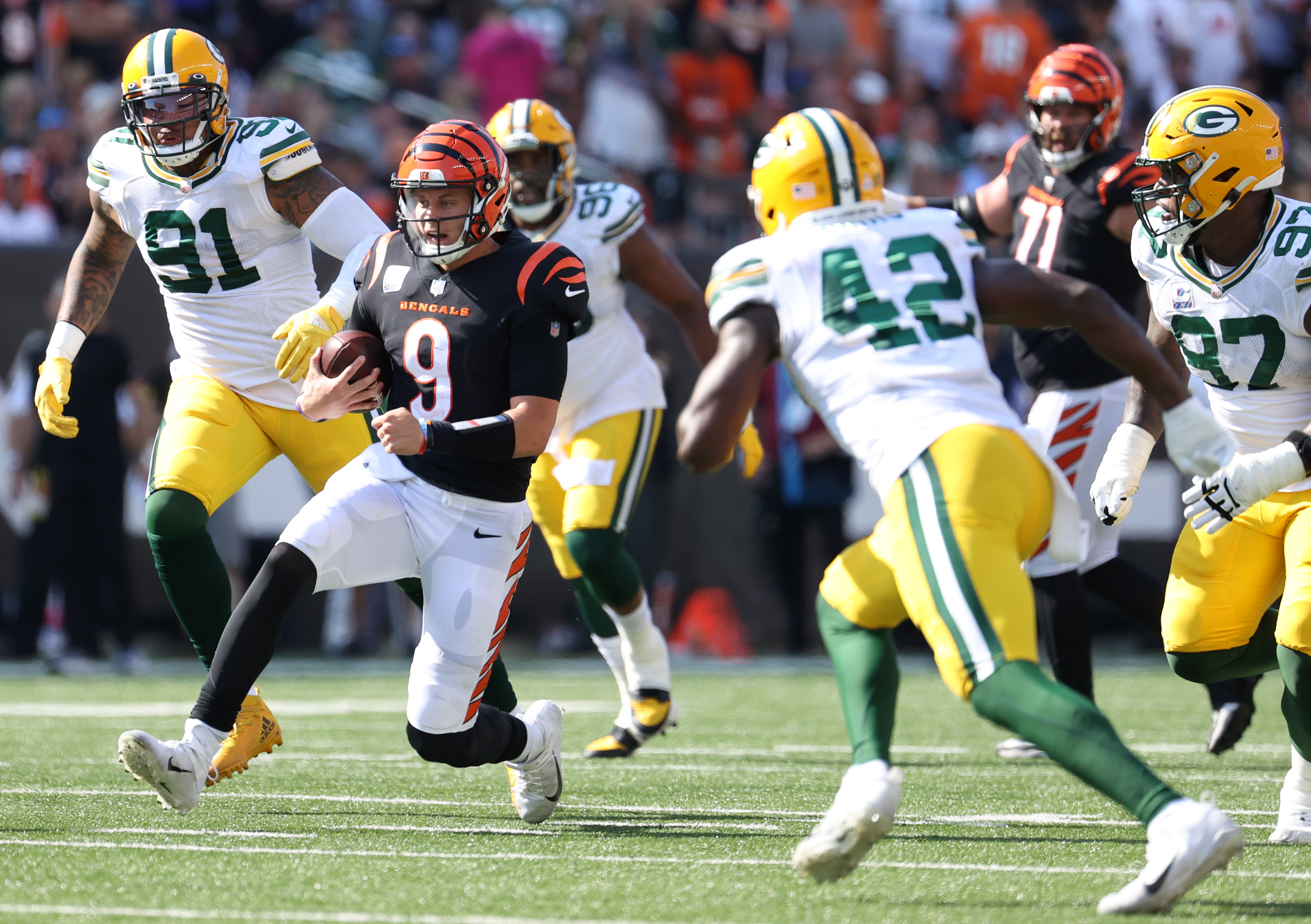 Bengals QB Joe Burrow against the Packers in Octobr 2021.