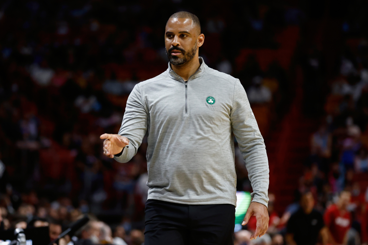 Head coach Ime Udoka of the Boston Celtics looks on against the Miami Heat Head coach Ime Udoka of the Boston Celtics looks on against the Miami Heat Head coach Ime Udoka of the Boston Celtics looks on against the Miami Heat Head coach Ime Udoka of the Boston Celtics looks on against the Miami Heat.