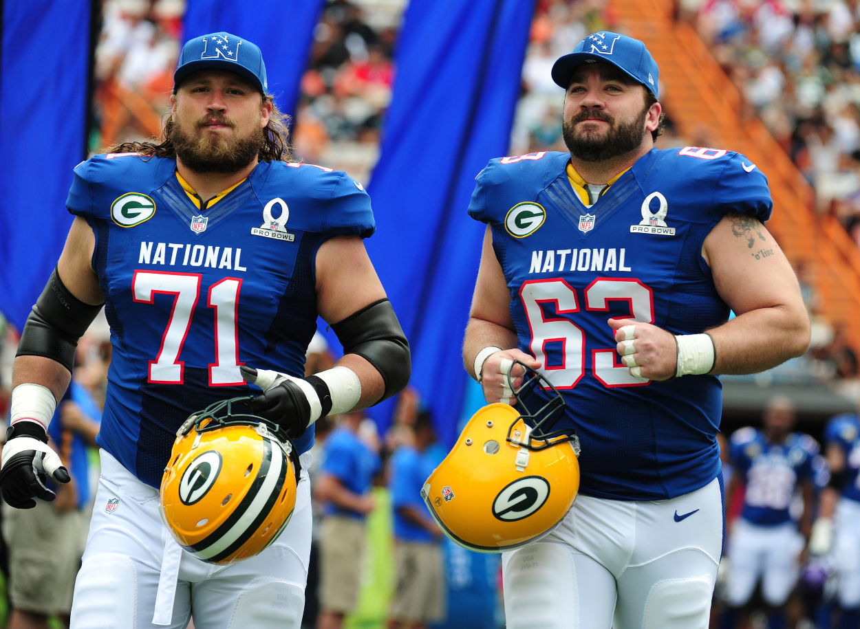 Josh Sitton and Jeff Saturday of the Packers before the 2013 Pro Bowl.