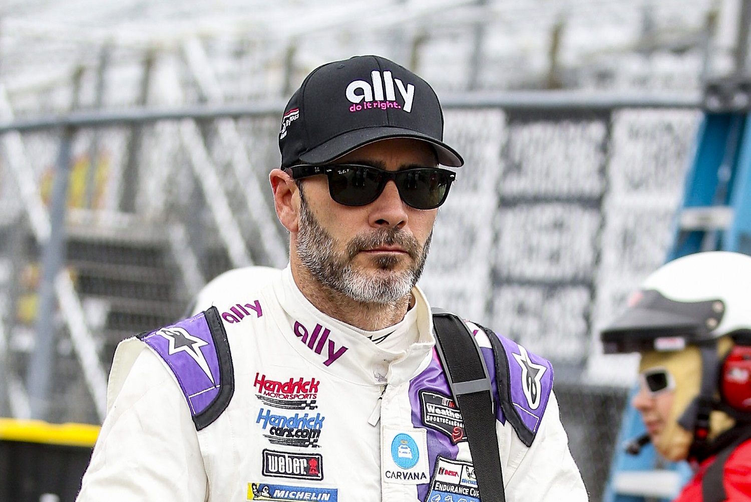 Jimmie Johnson in the pits before the Sahlens Six Hours at the Glen IMSA race, June 26, 2021.