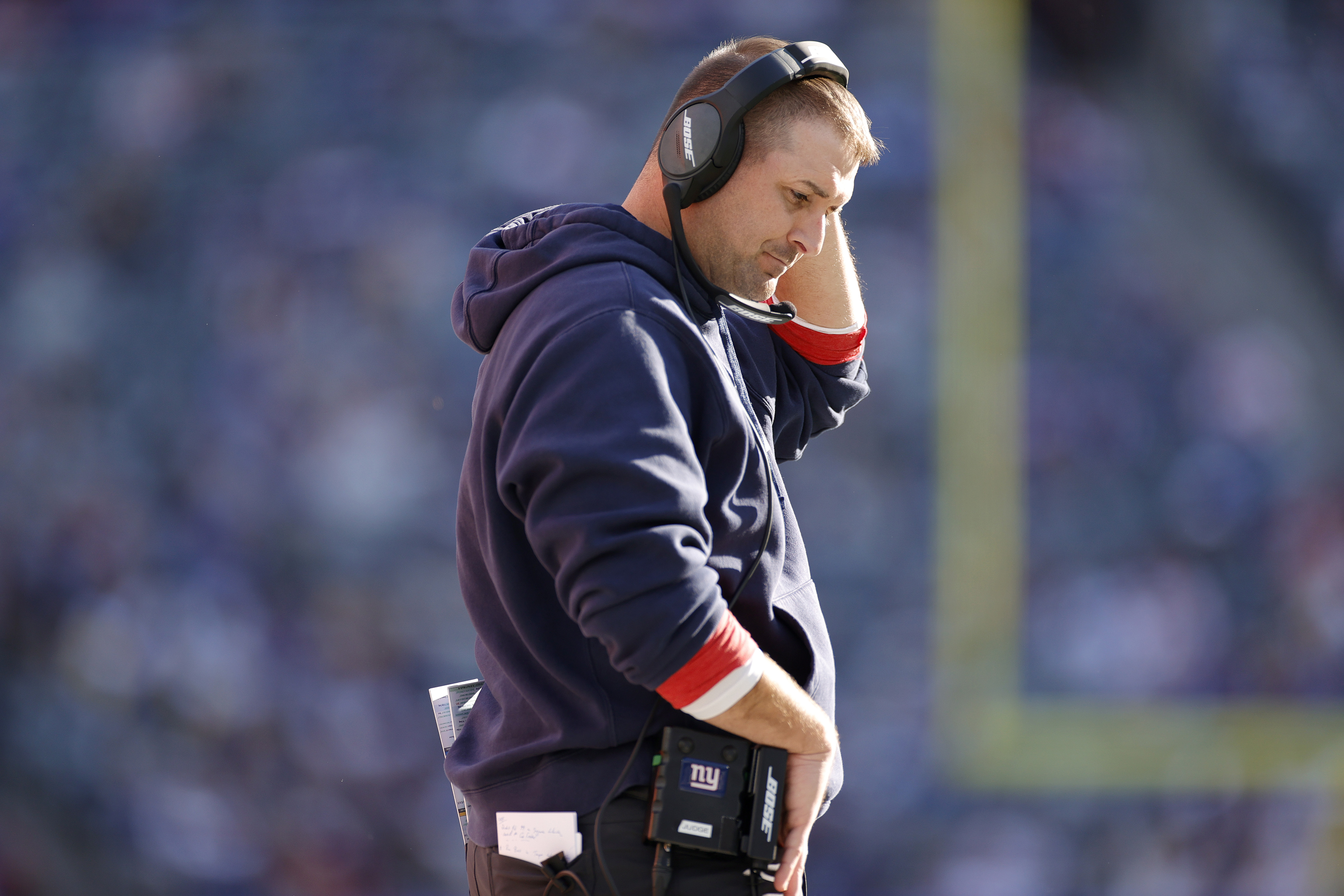 New York Giants head coach Joe Judge looks disappointed during a game