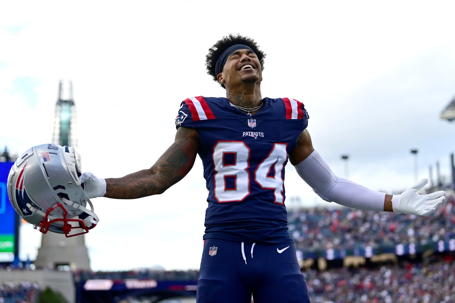 New England Patriots wide receiver Kendrick Bourne takes the field before a game against the Dallas Cowboys.