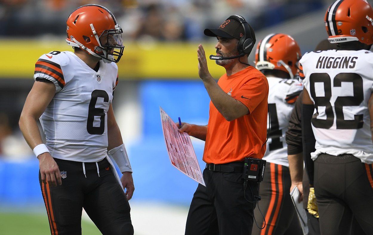 Quarterback Baker Mayfield and head coach Kevin Stefanski of the Cleveland Browns